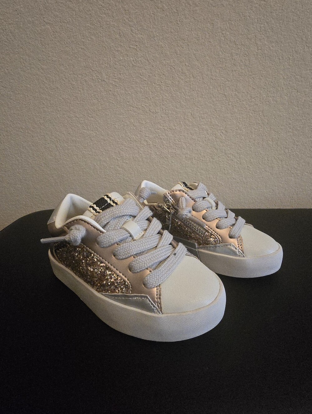 ShuShop White Sneakers with Rose Gold Glitter